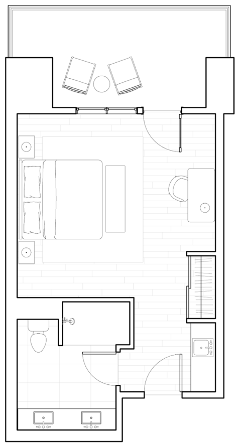 Floor plan for studio, 1 bath, 409 sqft